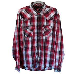 Wrangler Twenty X 20X Men's Western Shirt Red Black Snap Buttons